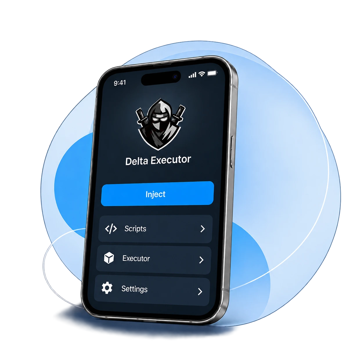 Delta Executor iPhone interface with a blue circular backdrop
